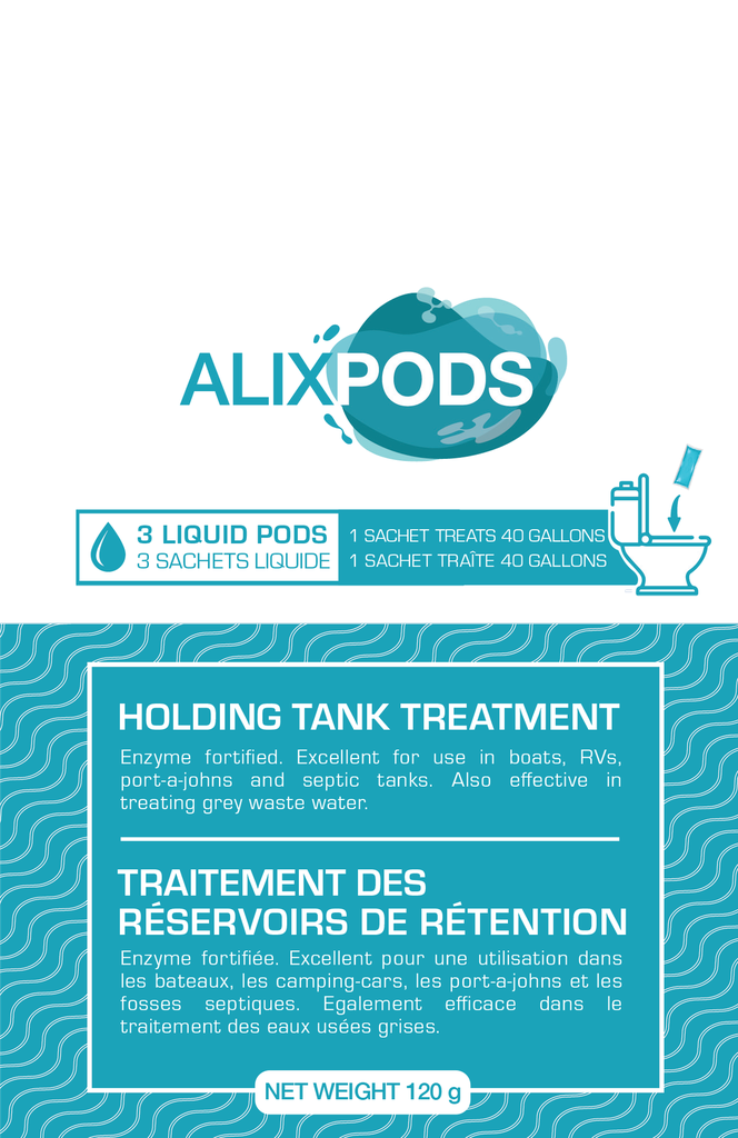 AlixPods Traitement Des Réservoirs de Rétention 40 Gal / 150 L - 3 capsules