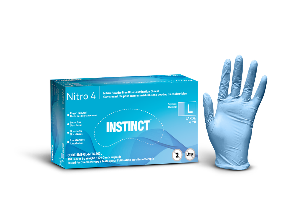 NITRO 4 Disposable medical nitrile gloves 4mil blue powder free medium 100/box