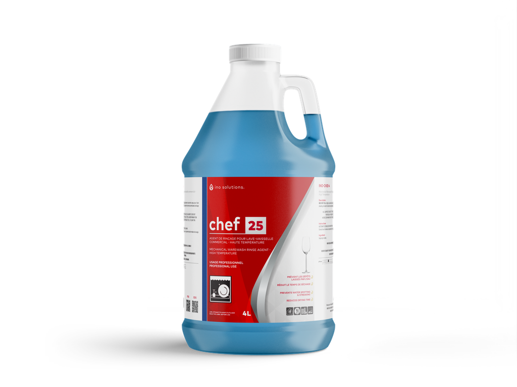 INO CHEF 25 – Agent de rinçage pour lave-vaisselle commercial, haute température – 4 L