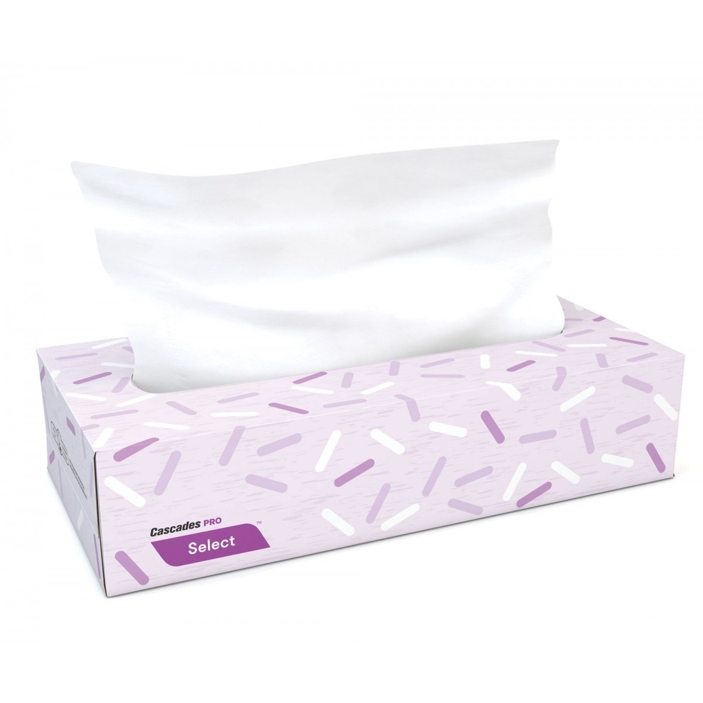 Cascades PRO Select Flat Box Facial Tissue, 2 Ply, White, 30 x 100 Sheets
